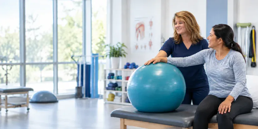 Physical therapist guiding a patient through leg mobility therapy at CTPT, a physical therapy clinic in Newbury Park, CA